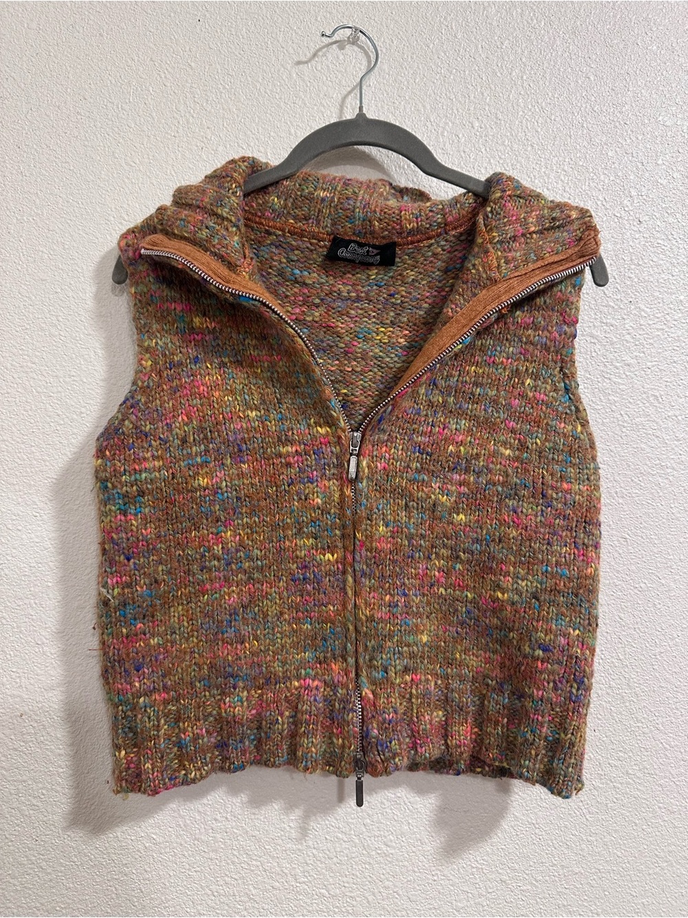 Vintage Best Company Multi Knit Full Zip Double Zip Sweater Vest Wool Mohair